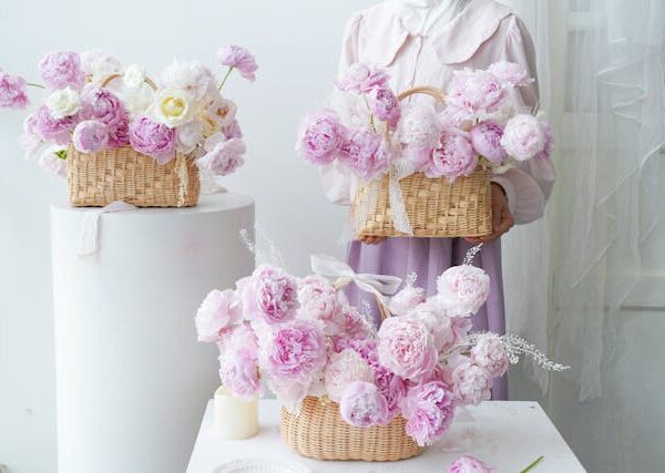 Flowers in baskets